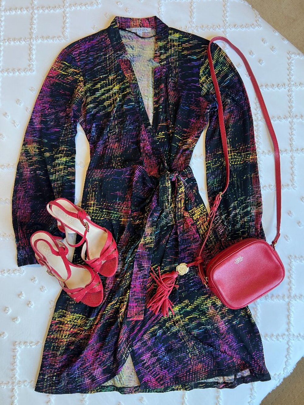 Maggy London Multi Colored Long Sleeve Wrap Dress SIZE 8